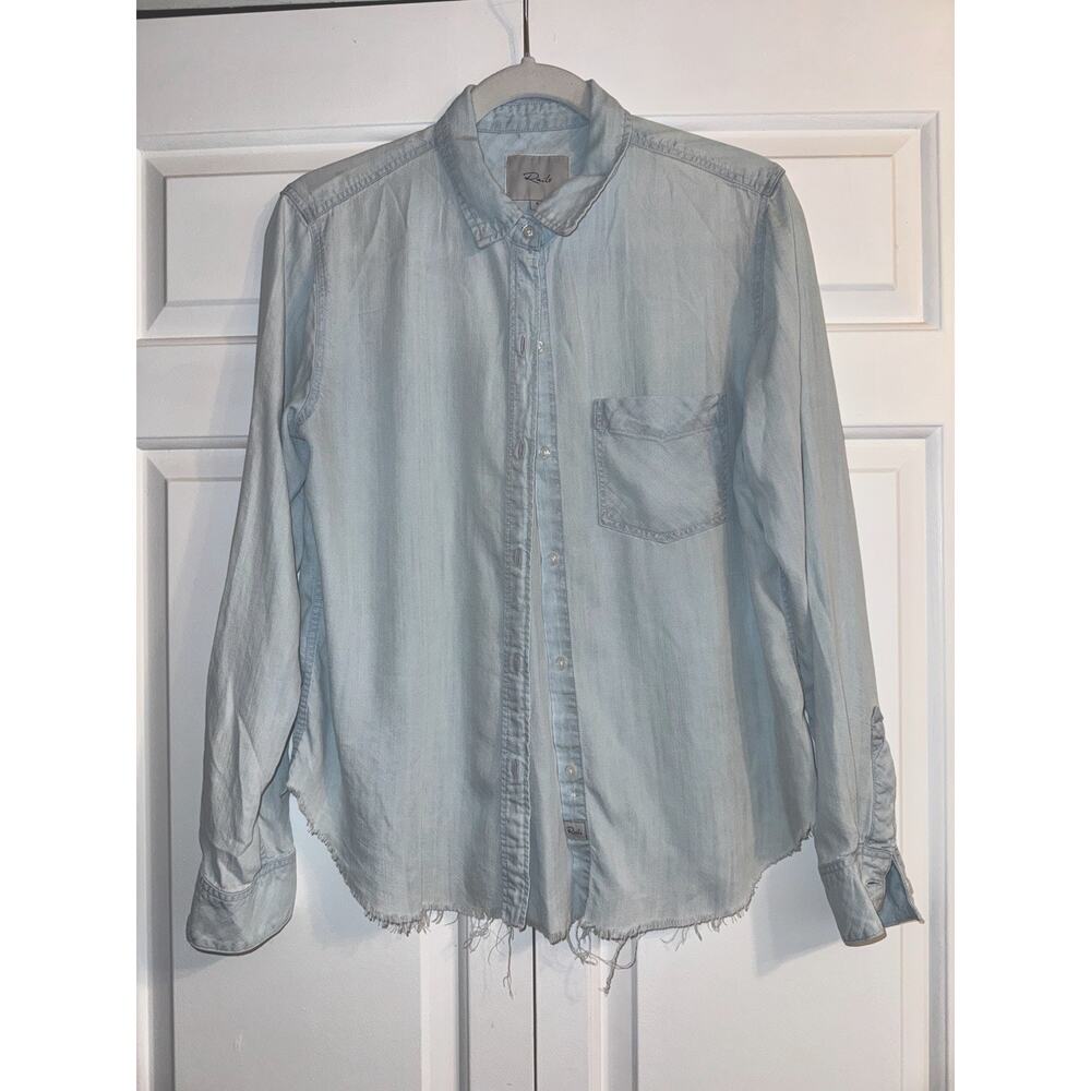 Rails Ingrid Raw Light Vintage Shirt Blue Raw Hem Long Sleeve Button Down Sz S